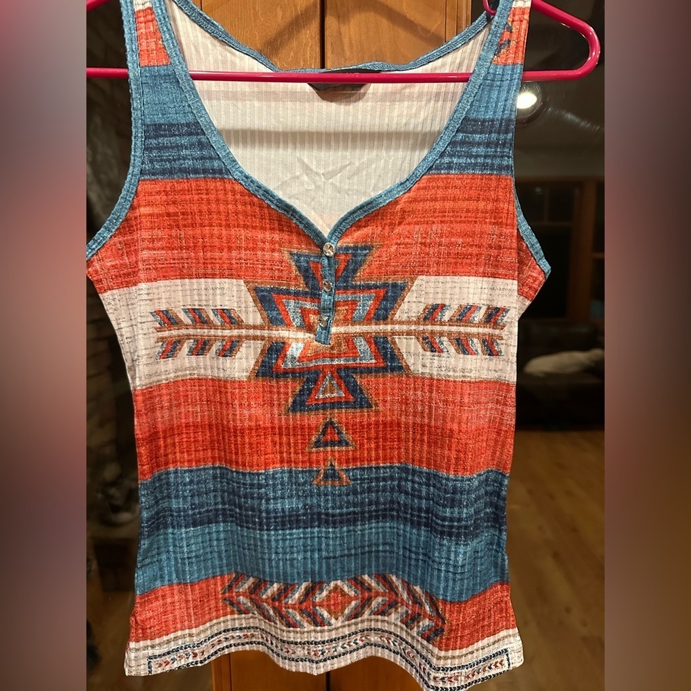 Chicme Tribal Print Tank Top - Orange/Red and Blue